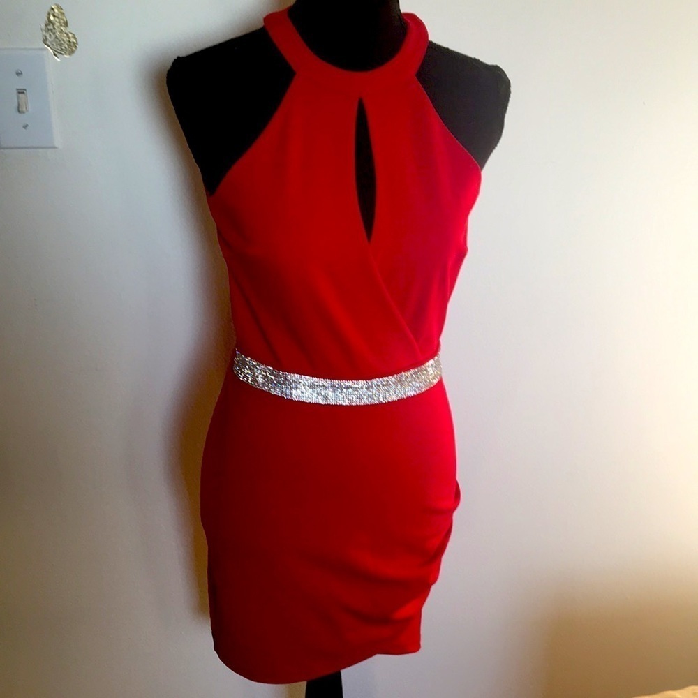A’gaci engine red Jem embroidered midi women’s dress